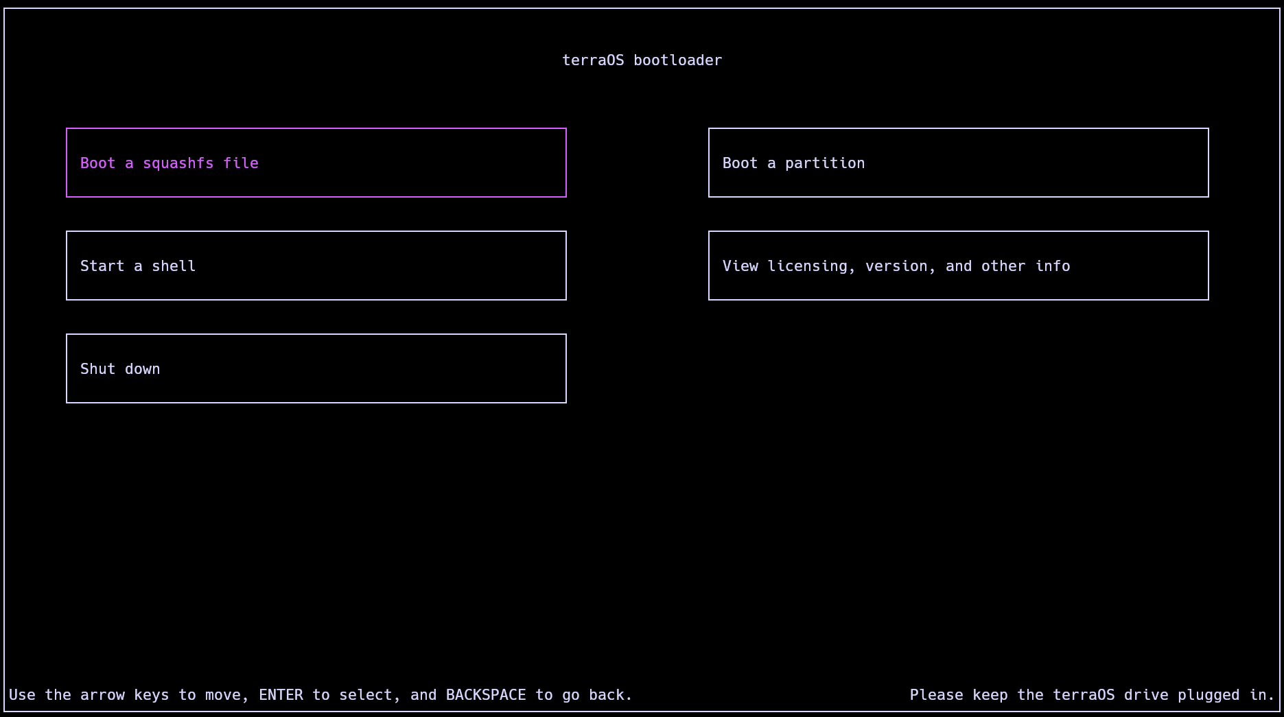 Image of terraOS bootloader